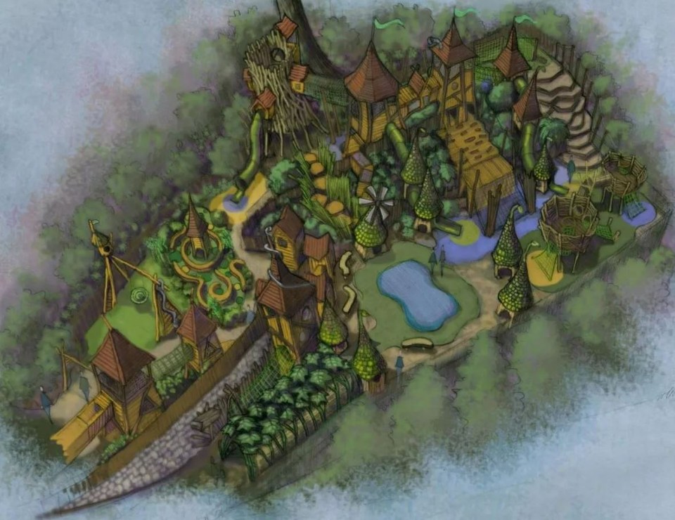 Artists’ impressions show that the new playground is based on a pixie village