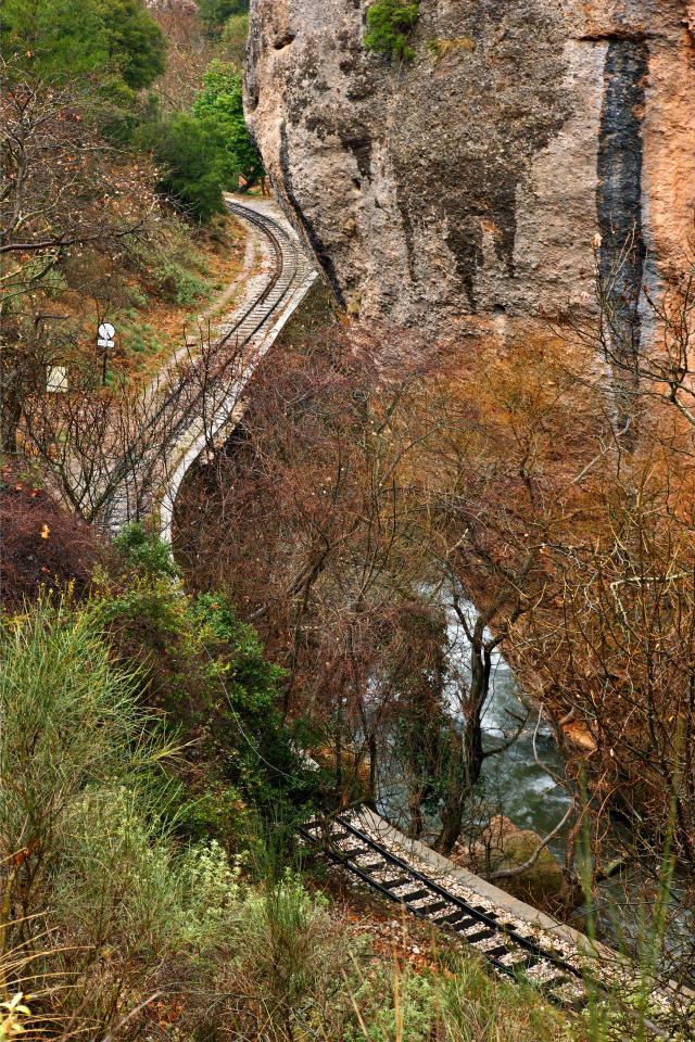 Rivers and waterfalls run alongside the track