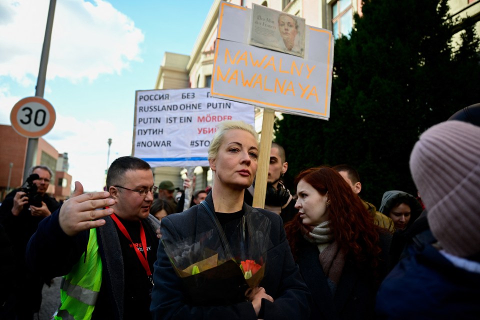 Yulia Navalny joined a march in Berlin before casting a vote for her dead husband