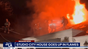 The huge blaze engulfed the model's £5million LA mansion on Friday