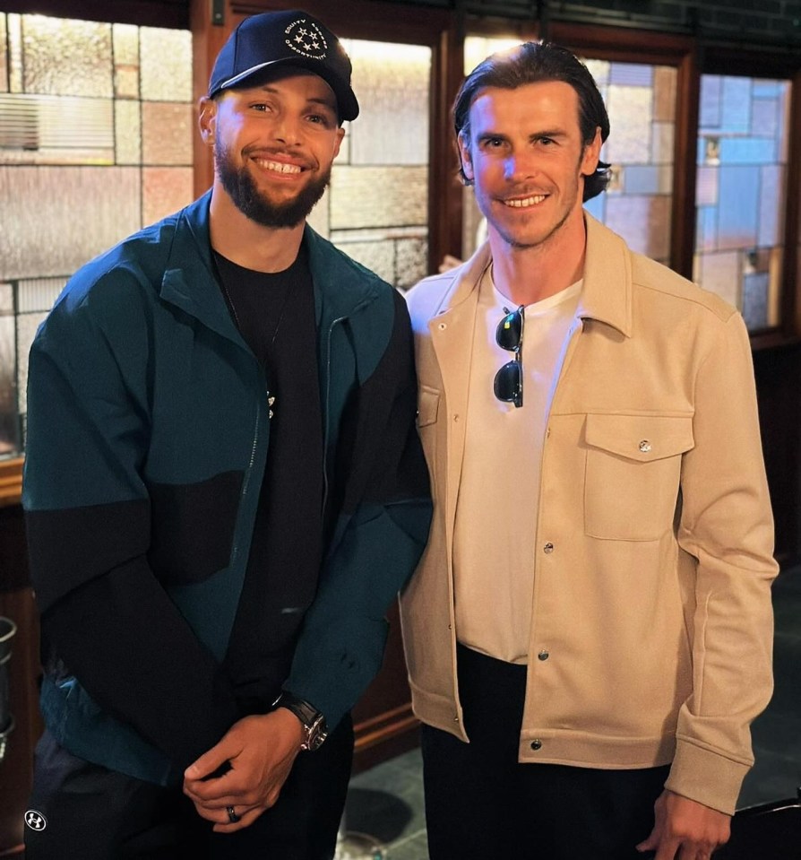 Basketball legend Steph Curry, left, posed with Gareth Bale