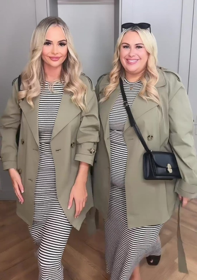 Sophie and Christie styled the trench jacket with a striped black and white dress