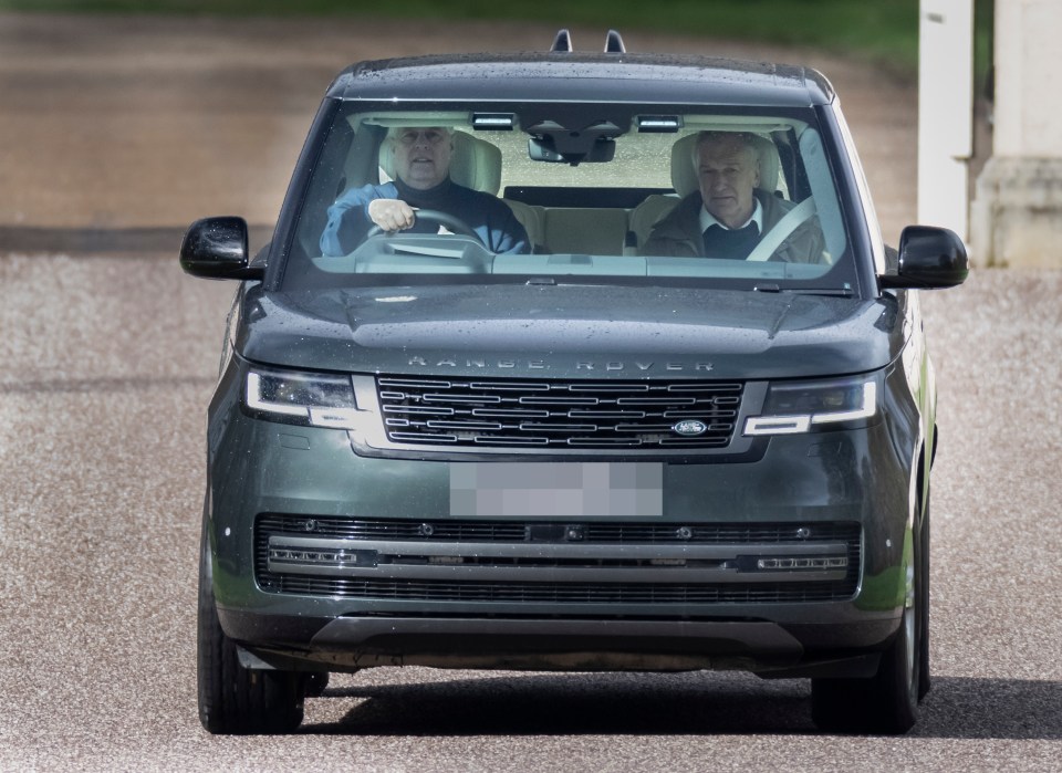 Prince Andrew driving near Windsor Castle in Berkshire today