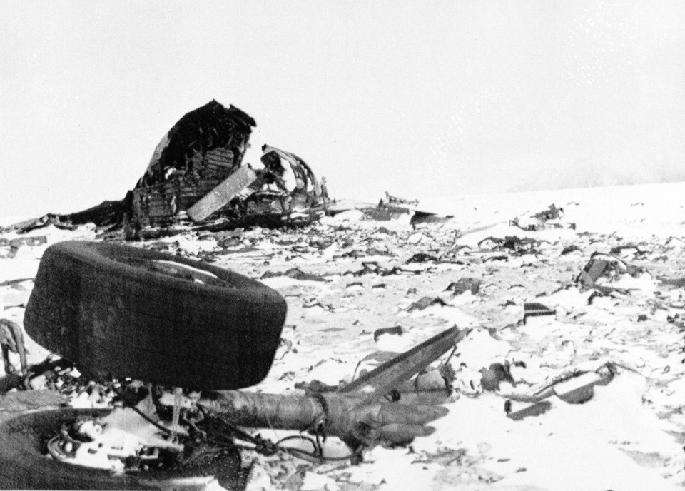 The wreckage of the Air New Zealand flight on the side of Mount Erebus following the crash on November 30, 1979