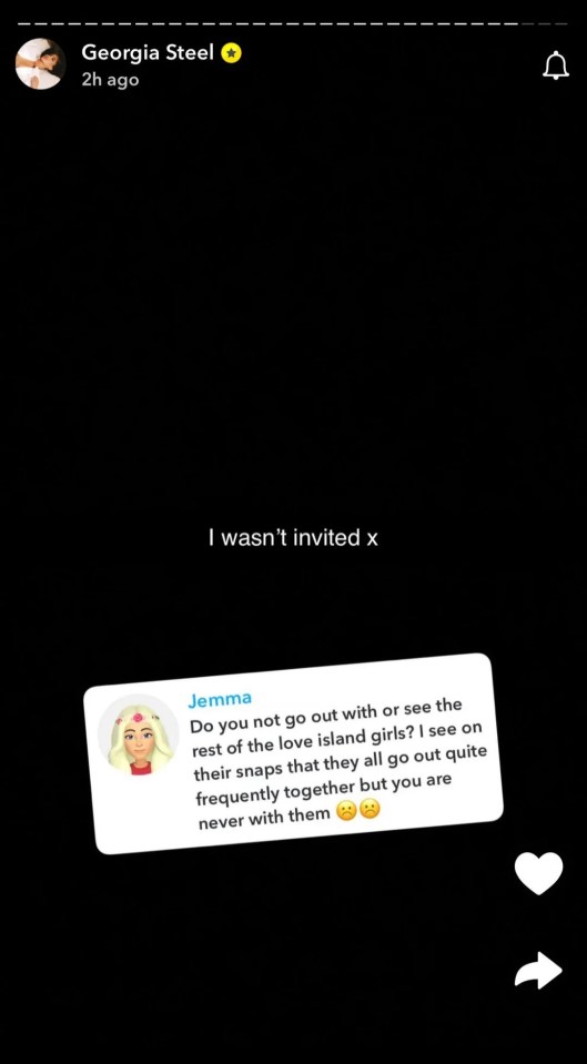 Georgia S took a swipe at her co-stars in a recent Snapchat Story