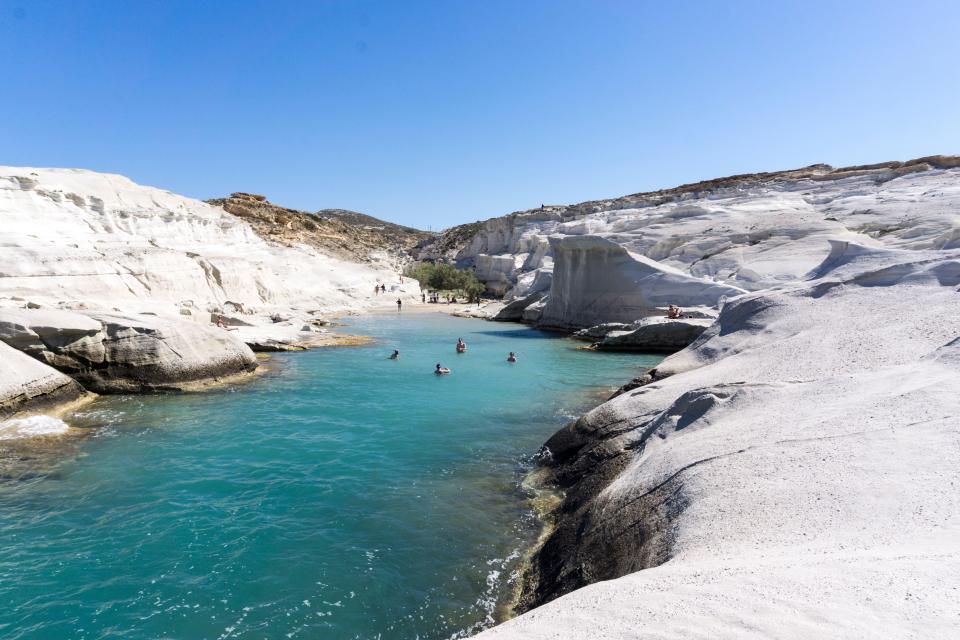 It still has clear turquoise waters to swim in as well as the unique rocks