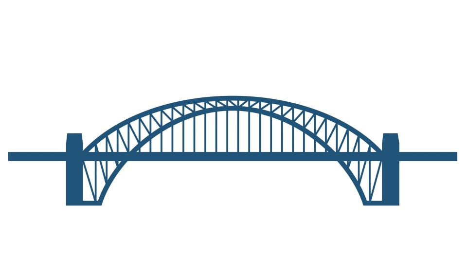 Sydney Harbour Bridge flat blue icon isolated on white background. Vector illustration of arch-shaped steel structure used for crossing body of water