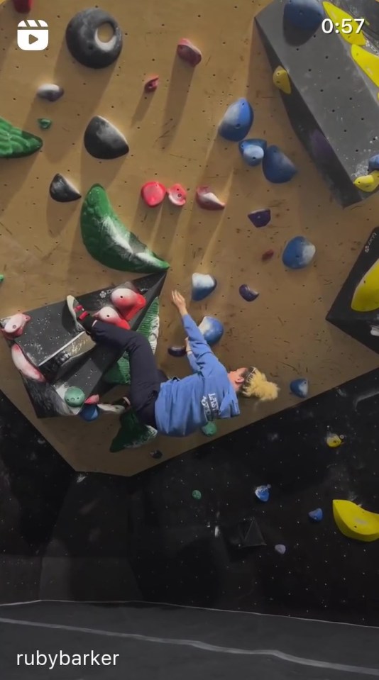 Ruby was seen tackling a bouldering wall in Leeds