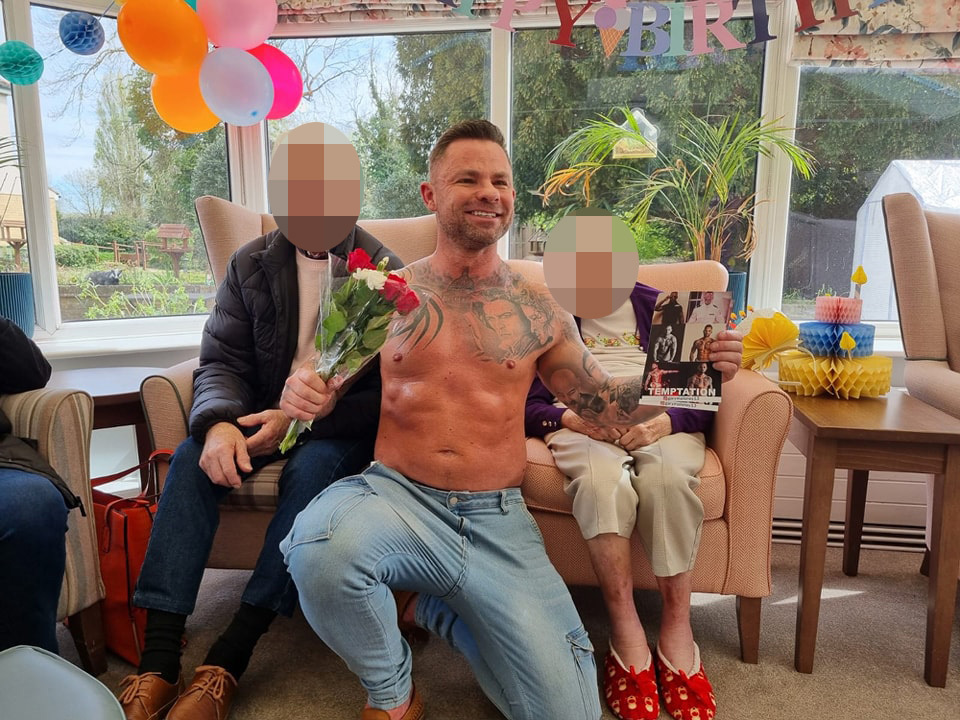 Tattooed Gary posing at the West London care home