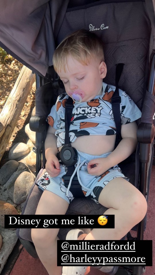 Millie’s son Chester appeared to be tired out from his first day at Disney