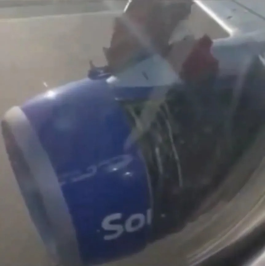 The moment the Boeing 737's engine cover began to tear off only minutes after takeoff