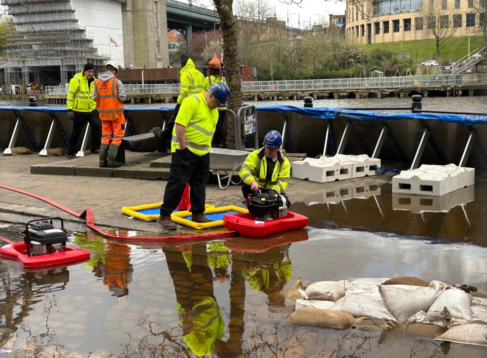 Newcastle Quayside flooded today after the River Tyne burst its banks