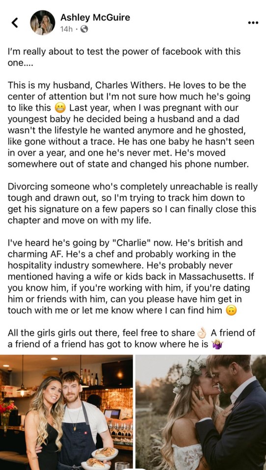 McGuire's Facebook plea to try and track down her husband