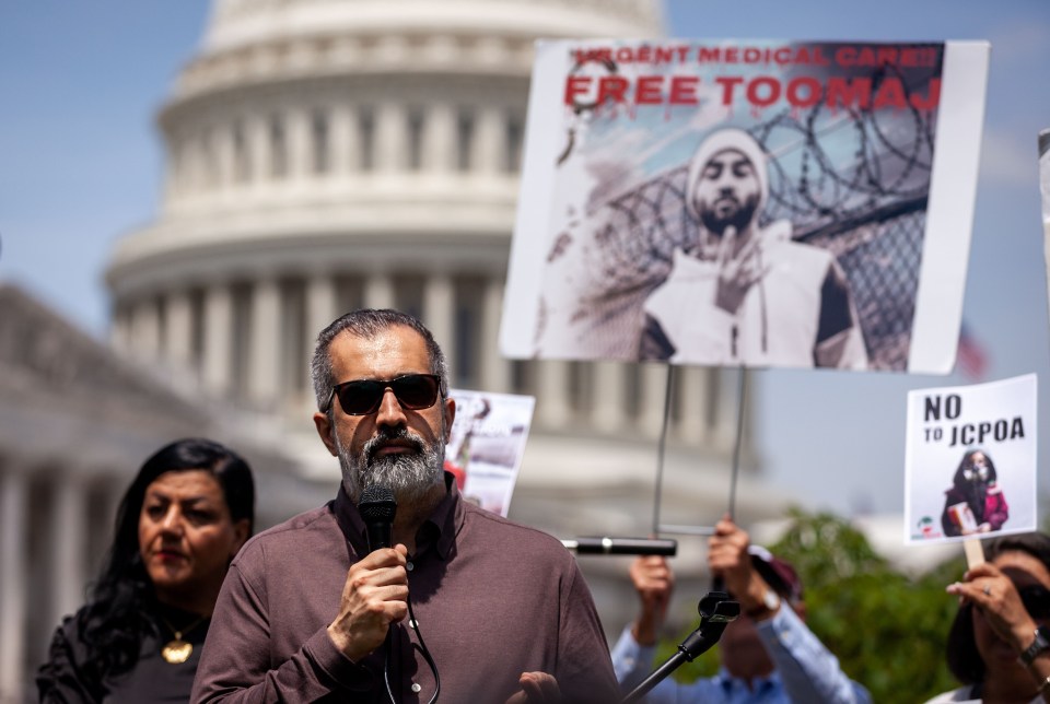 Swedish MP Alireza Akhondi speaks during a rally and press conference at the US Capitol in support of freedom in Iran in May 2023