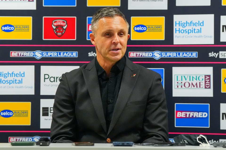 Salford Red Devils coach Paul Rowley at a press conference.