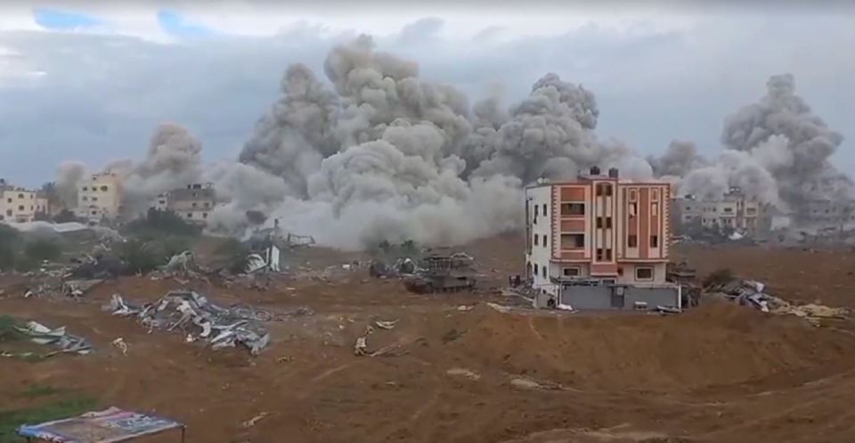 Footage taken by Sam shows an explosion in the Gaza Strip