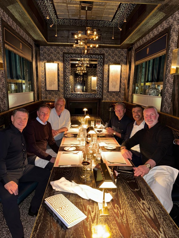 (Left-right) Tony Cottee, Phil Thompson, producer Ian Condron, Jeff Stelling, Chris kamara and Alan McInally reunited last night