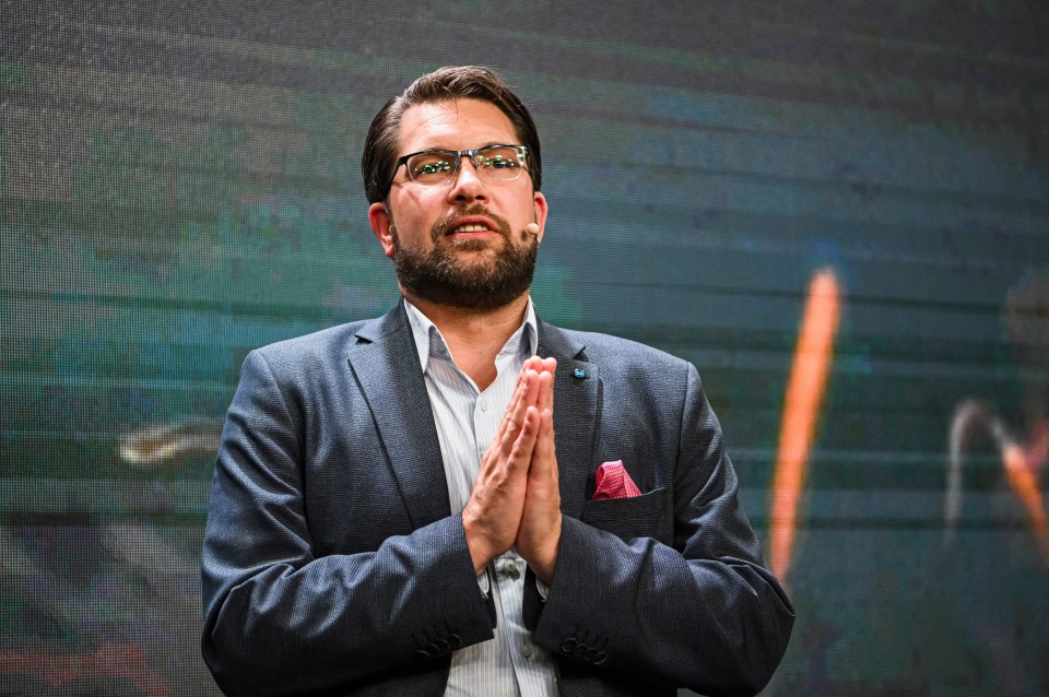 The leader of the Sweden Democrats Jimmie Akesson delivers a speach at the party's election watch in Nacka, near Stockholm late Sunday evening on September 11, 2022. (Photo by Jonathan NACKSTRAND / AFP) (Photo by JONATHAN NACKSTRAND/AFP via Getty Images)