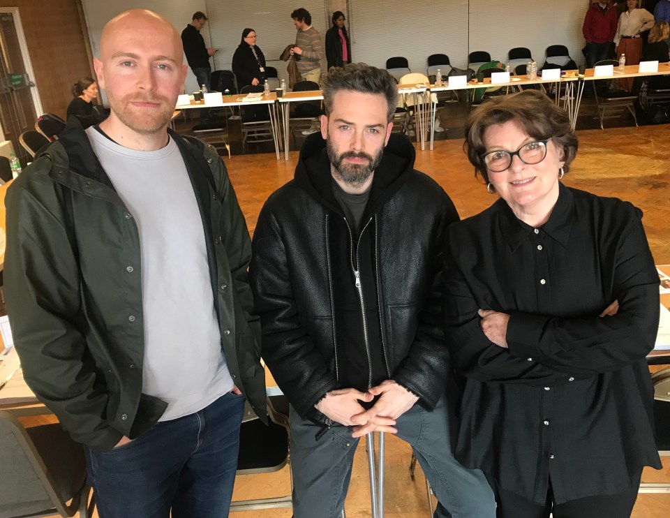 Riley Jones, David Leon, and Brenda Blethyn on location