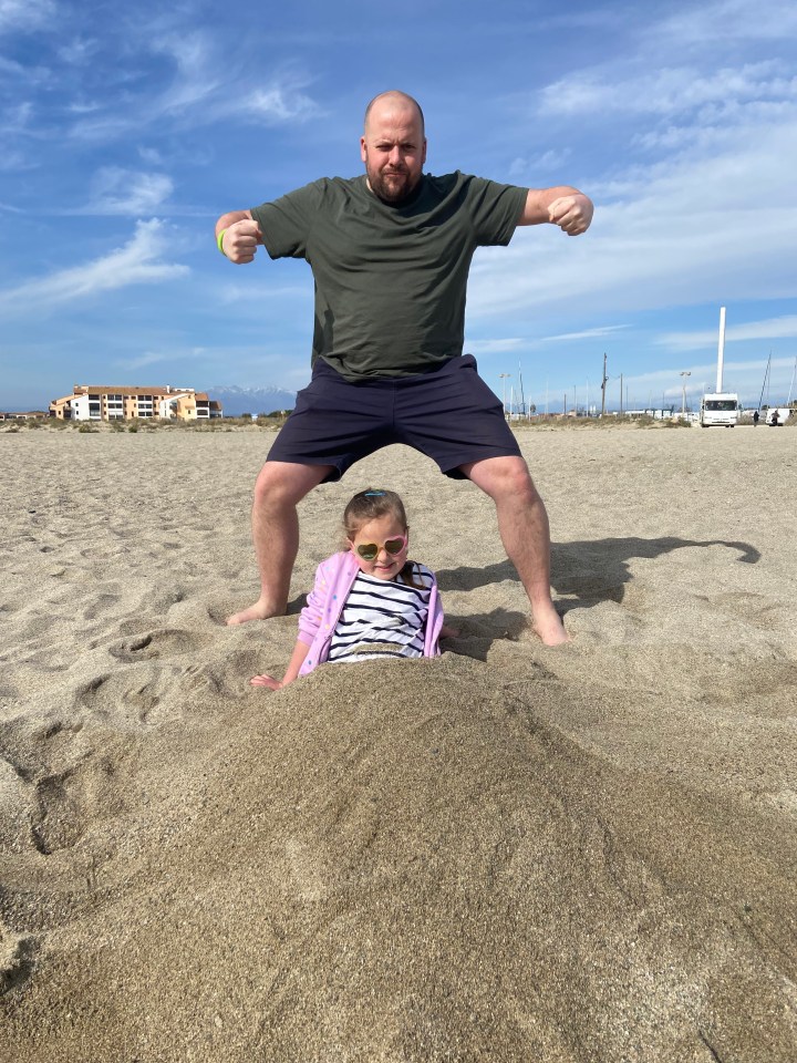 Eva on the beach with Dan