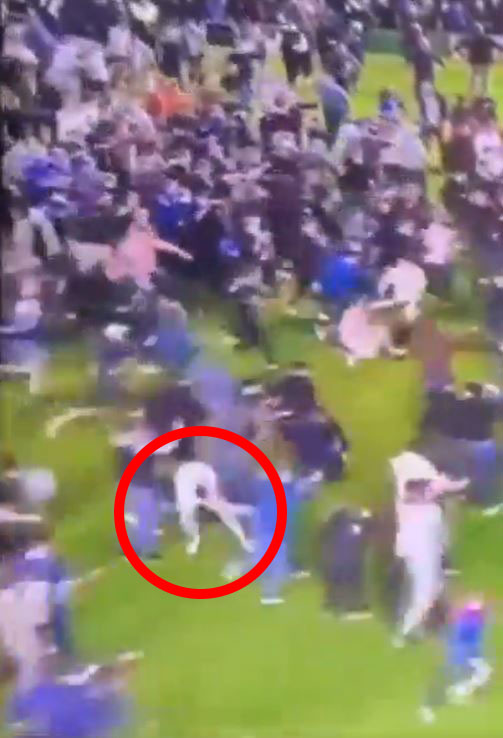 A Barnsley player appeared to be attacked by Portsmouth fans