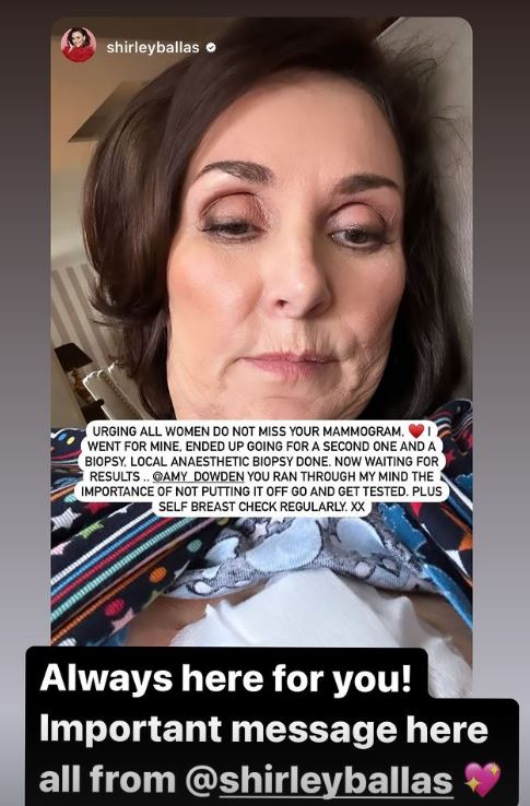 Shirley shared a photo of her after a biopsy