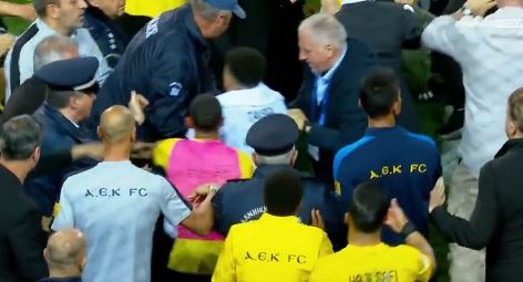 AEK boss Matias Almeyda got into a furious altercation in the dugout