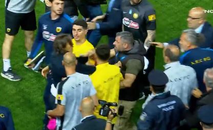 A heated brawl erupted after AEK Athens’ loss to PAOK in Salonika