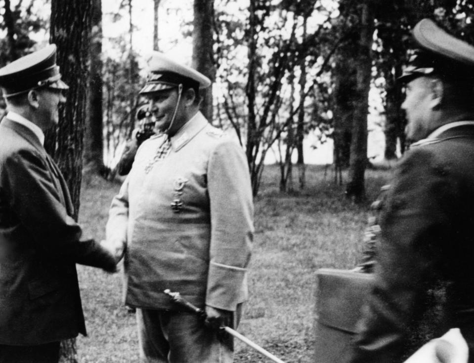 Adolf Hitler receives Hermann Goring at the Wolf’s Lair in 1941