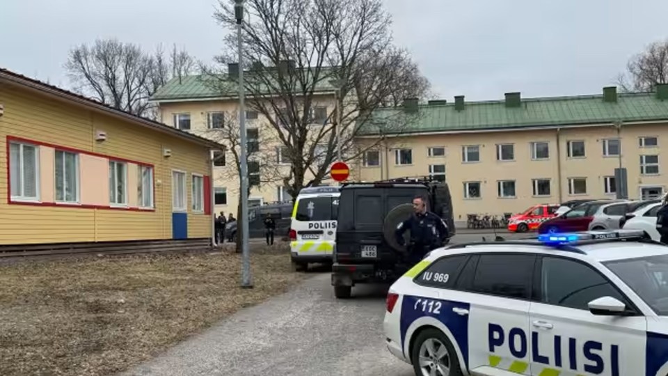 Emergency vehicles gather outside the primary school