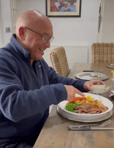 Gregg tucked into a roast made by Anna, which came with a little Easter chick