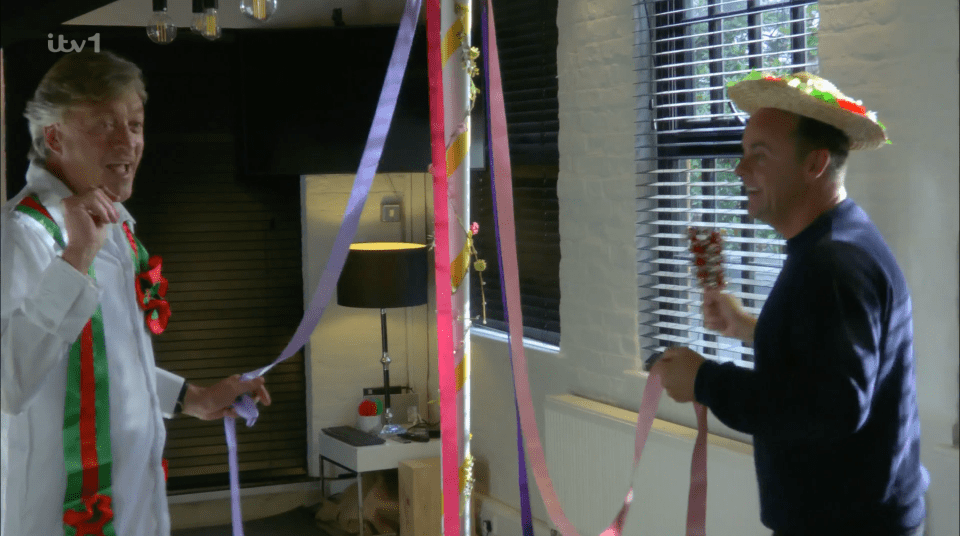 Richard Madeley joined in the skit, surprising Ant with a Maypole