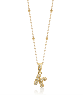 The necklace is made from gold-plated stainless steel and cubic zirconia gems