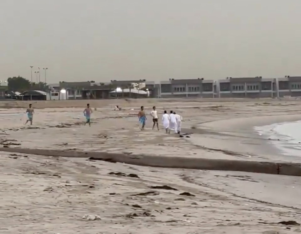 Shocked beachgoers go check on the driver as he made his way out of the water