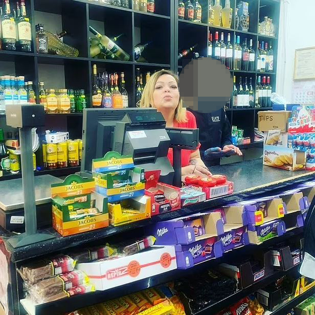 Nikolova pictured behind the counter of a corner shop in Woods Green