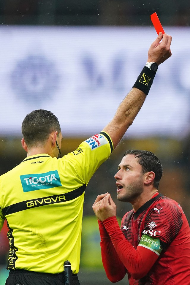 AC Milan’s Davide Calabria also received red during the final moments