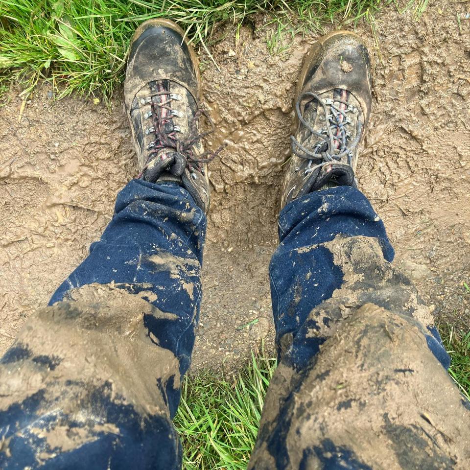 Sharing snaps of his trip to Cornwall, Jon told fans he fell into a puddle of mud