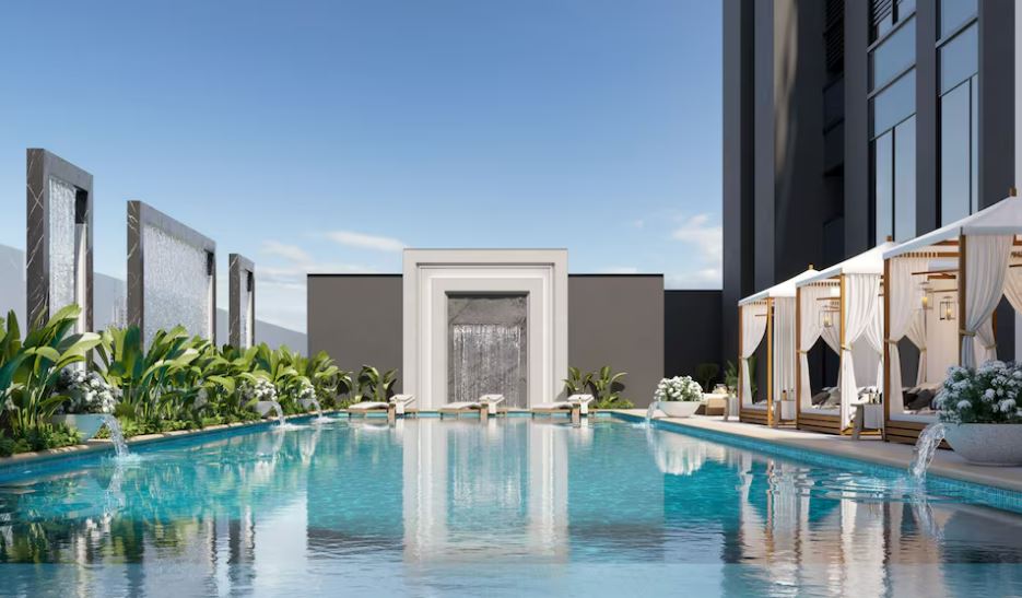 The residence tower will feature a glamorous swimming pool