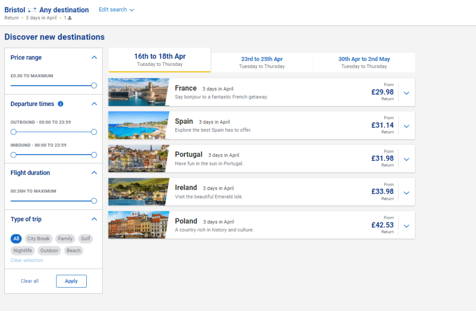 Sun Online Travel found the cheapest deals using a new feature on the Ryanair website