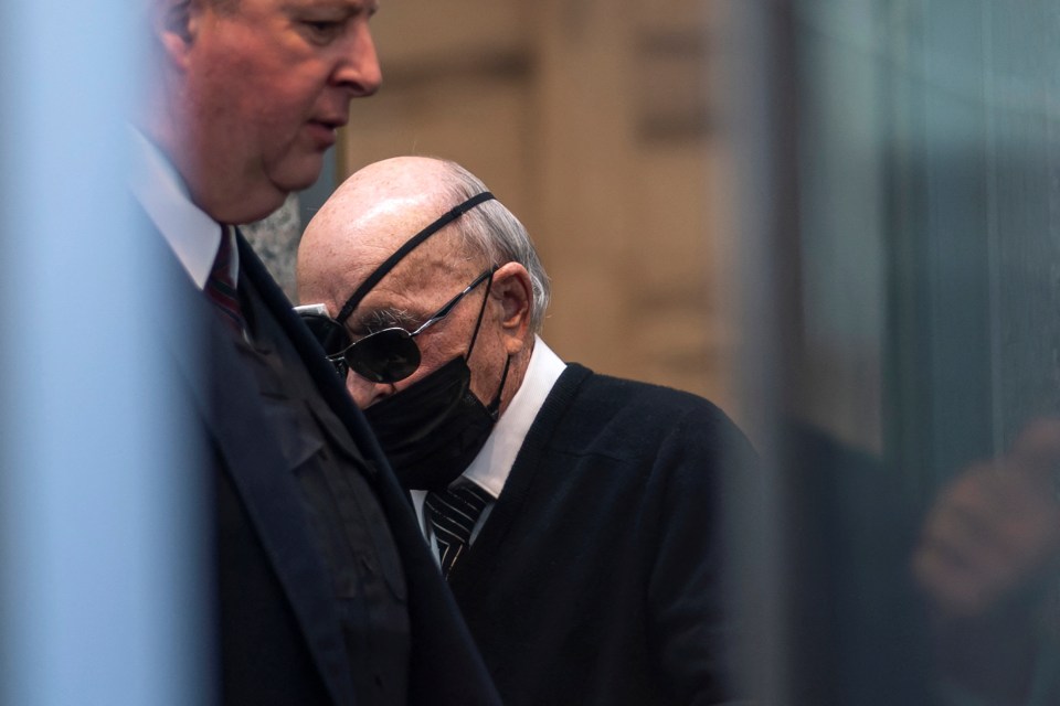 The billionaire is seen wearing an eyepatch on Thursday