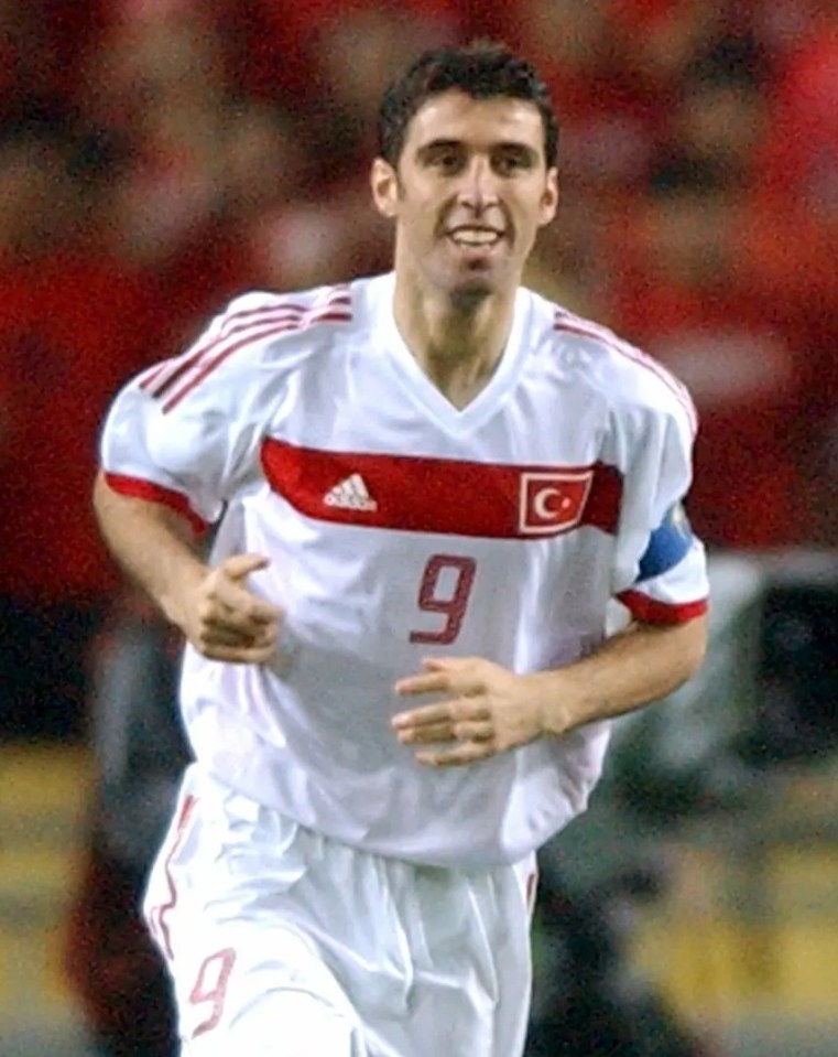 Centre forward Sukur celebrates scoring the fastest ever World Cup goal in 2002