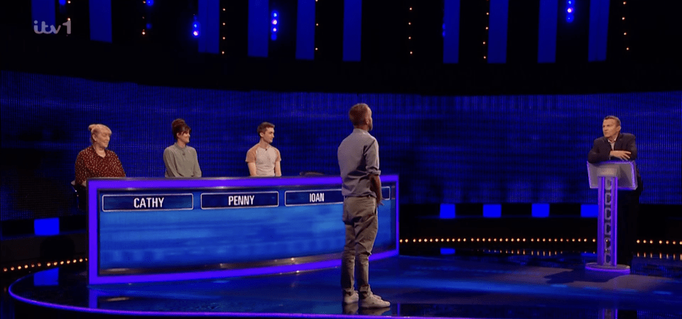 Ioan from Cardiff, Craig from Manchester and Cathy from Devon faced chaser The Governess, Ann Hegerty