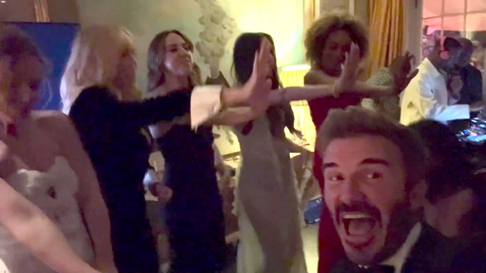 The Spice Girls dancing together at Posh's 50th bash