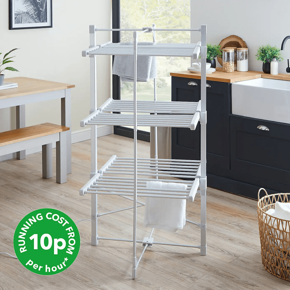 The Dunelm three-tier heated air dryer has been reduced by 30%