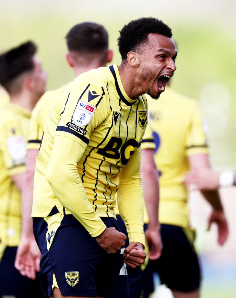 Oxford's wanted wideman Josh Murphy celebrates scoring vs Posh