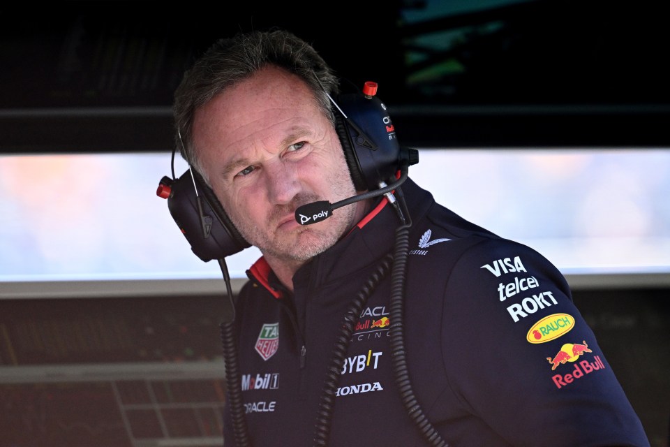 Horner looks on in the pits during Free Practice Two at the Albert Park Grand Prix Circuit in Melbourne, Australia, on March 22