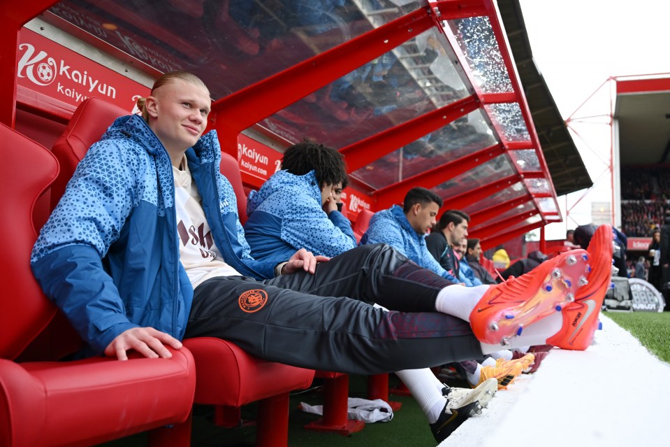 Erling Haaland started Manchester City's trip to the City Ground on the bench