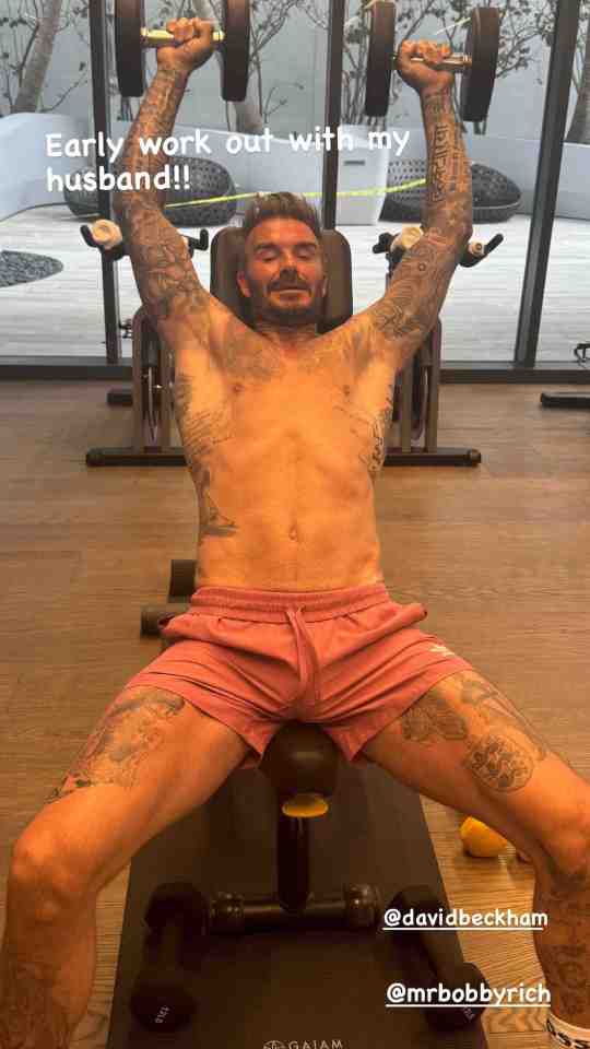 David Beckham showed off his rippling muscles today