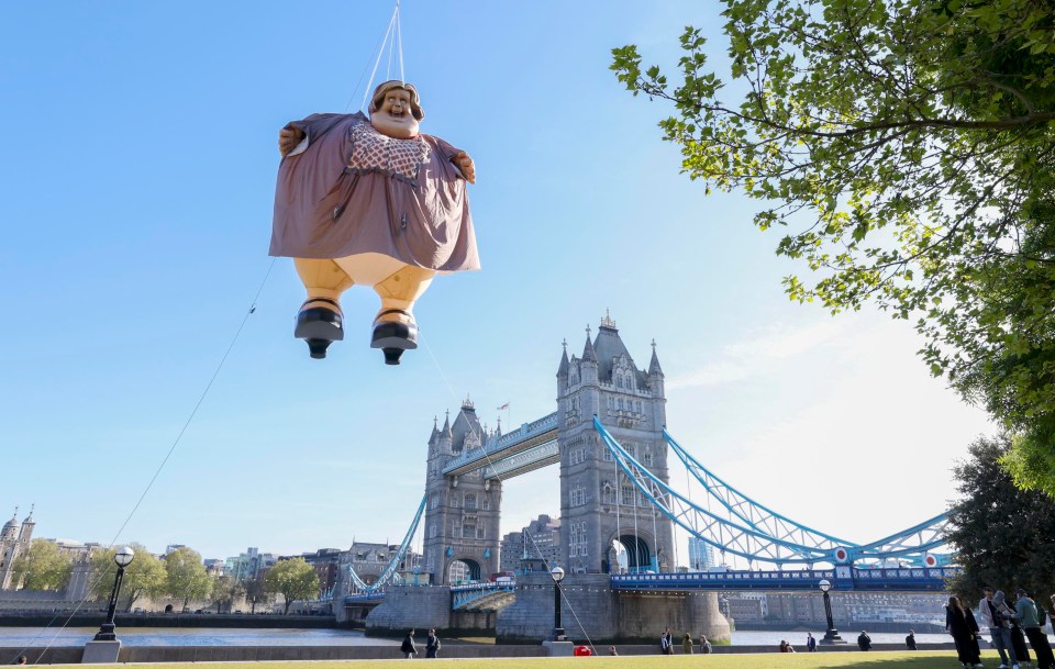 A 19ft replica of Harry Potter's bulging Aunt Marge appeared above Tower Bridge