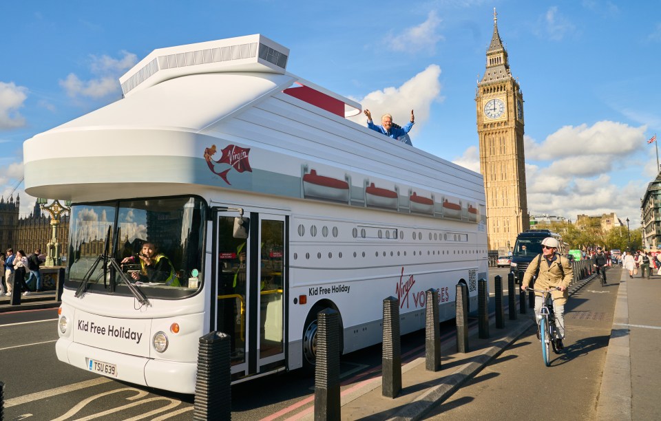 To celebrate the start of Virgin Voyages, Branson was carried through London waving to the public